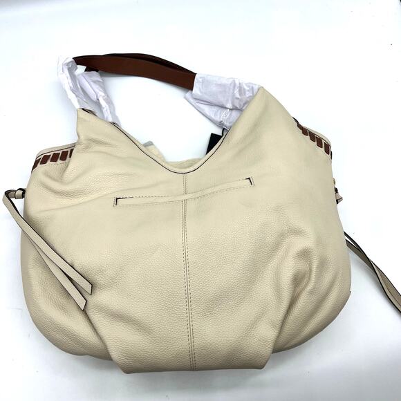 LODIS Womens Purse Medium Whipstitch Leather Tote Lacey Sand/Chestnut - Picture 2 of 14